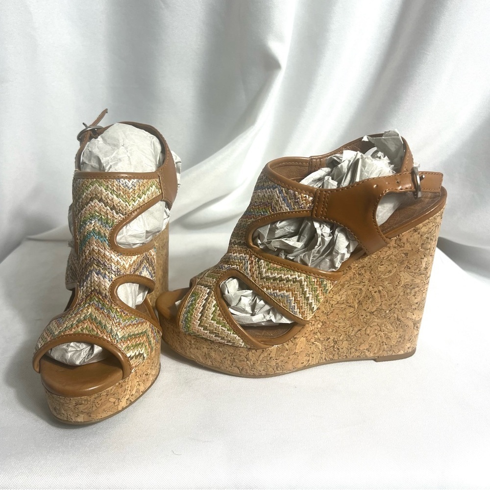 Lucky Brand Riedel 2 Womens Shoes Multicolor Platform Cork Wedge Sand Size 7M